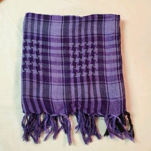 Square purple scarf with fringe